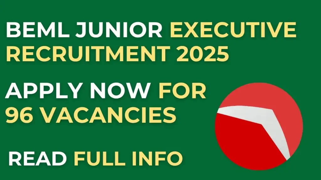 BEML Junior Executive Recruitment 2025 notification with 96 vacancies and walk-in interview details