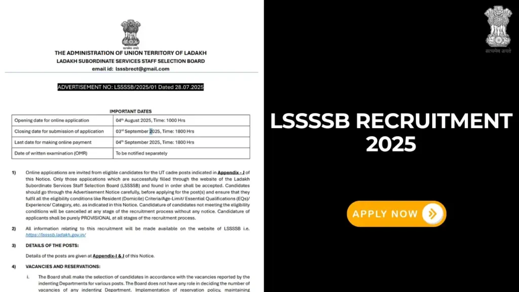 LSSSSB Recruitment 2025 – 377 Government Vacancies in Ladakh