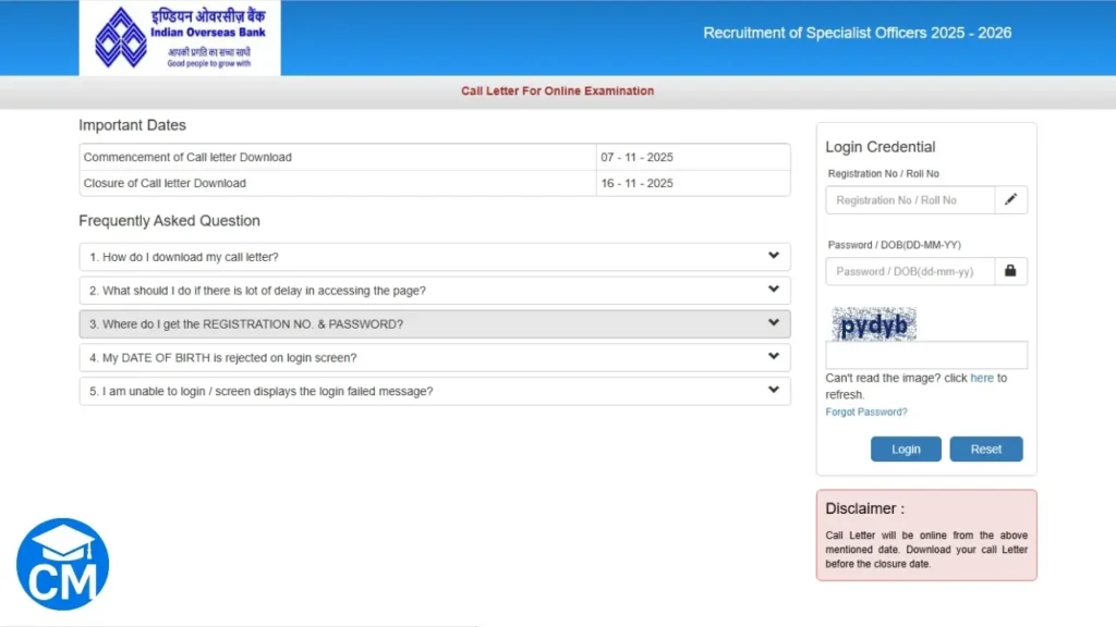 Indian Overseas Bank SO Admit Card 2025 Download Link Active