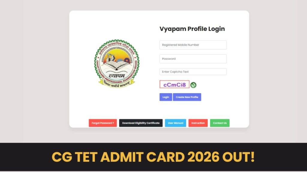 CG TET Admit Card 2026 Out – 1 फरवरी परीक्षा के लिए एडमिट कार्ड ऐसे डाउनलोड करें 1 CG TET Admit Card 2026 download notice showing exam date, shift timing and exam centre details