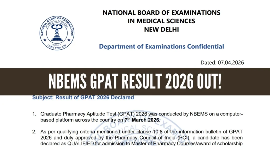NBEMS GPAT Result 2026 Released – Direct PDF Download Link Here 1 NBEMS GPAT Result 2026 PDF download rank list direct link