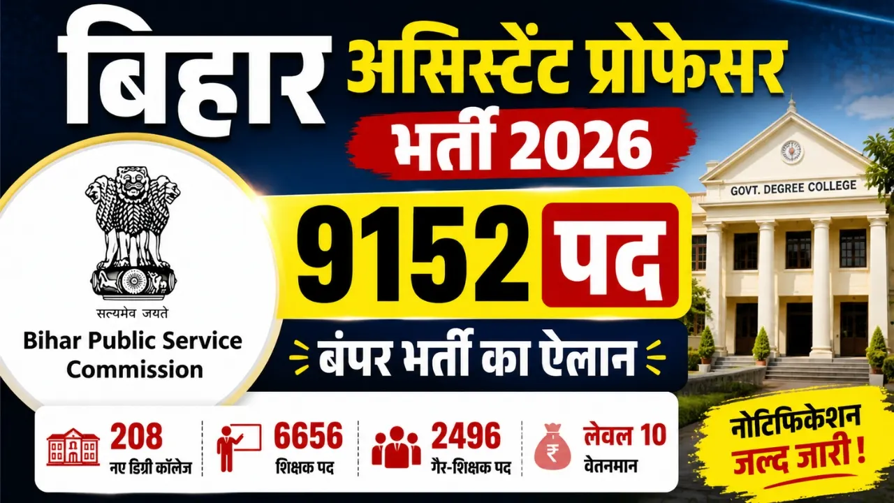 Bihar Assistant Professor Vacancy 2026 9152 posts recruitment BPSC degree college jobs