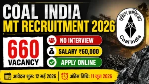 Coal India MT Recruitment 2026 thumbnail showing 660 vacancies, no interview selection and ₹60,000 salary details