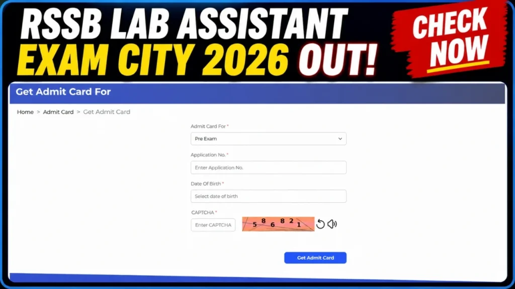 RSSB Lab Assistant Exam City 2026 check admit card login page Rajasthan lab assistant city slip