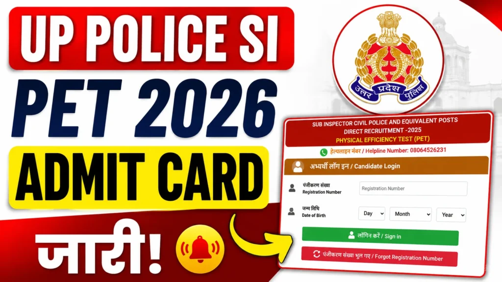 UP Police SI PET Admit Card 2026 Out Thumbnail, PET Hall Ticket Released for Physical Efficiency Test